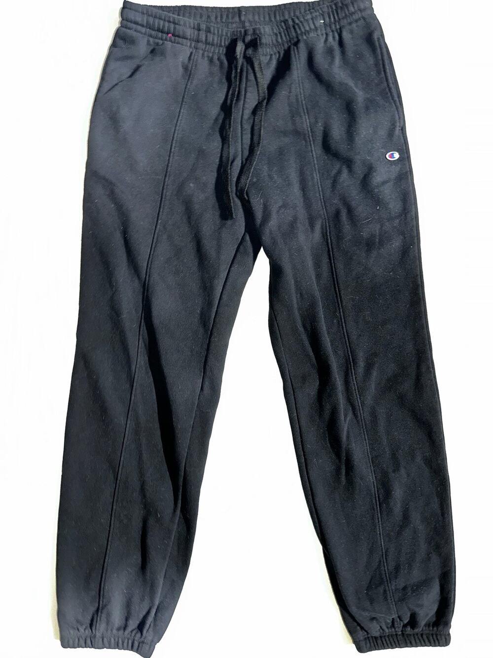 Champion Men’s Joggers Sweatpants Black Small S – Elastic Cuffs – Flaw on Leg